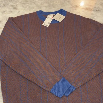 Uniqlo x JW Anderson Pullover Crew Neck Herringbone Lambs Wool Sweater Blue M