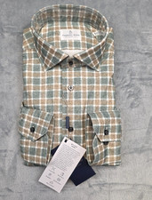 298 New EMANUEL BERG Jersey Stretch Shirt Men's M/L 16 EU 41 Green Brown Check