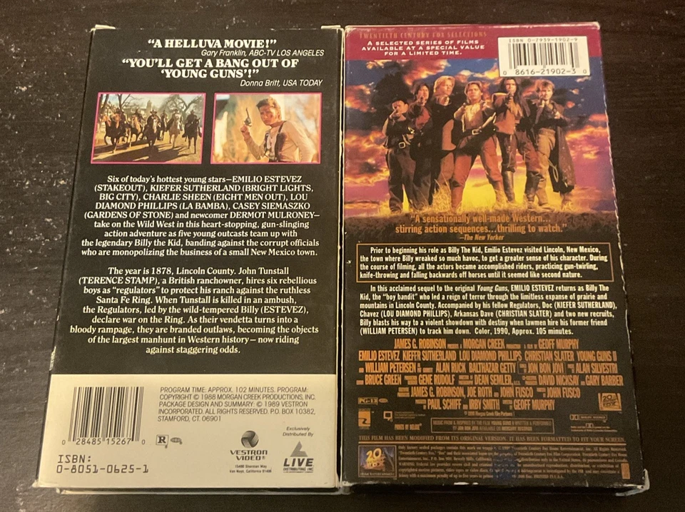 Young Guns 1 (1988) & 2 (1990) VHS Set - Image 2 of 4