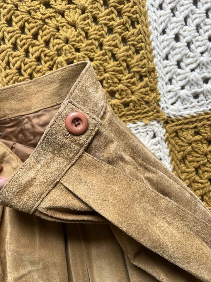 "Falda occidental de gamuza de cuero marrón grueso vintage G3 cintura alta talla 9/10 27""" Foto 2 de 4