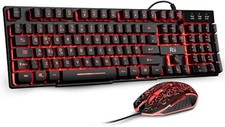 Rii RK108 Gaming Keyboard and Mouse Set, Wired LED Light Up Keyboard Mouse