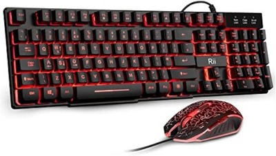 Rii RK108 Gaming Tastatur und Maus Set, kabelgebundene LED beleuchtete Tastatur Maus