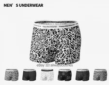 Men's Ice Silk Graffiti Print Thin Boxers Trunks Pants Briefs Shorts Underwear