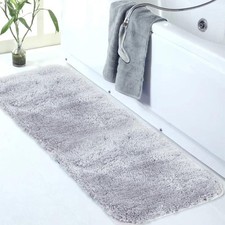 Grey Machine Washable Bath Rug 24x60 Ultra Absorbent Non Slip Soft Microfiber
