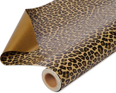 Reversible Wrapping Paper Jumbo Roll, Leopard and Gold (1 Roll, 175 sq. ft.)