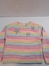 The Children's Place Girls 10/12 L/G Rainbow Stripe Sequin Star Knit Sweater