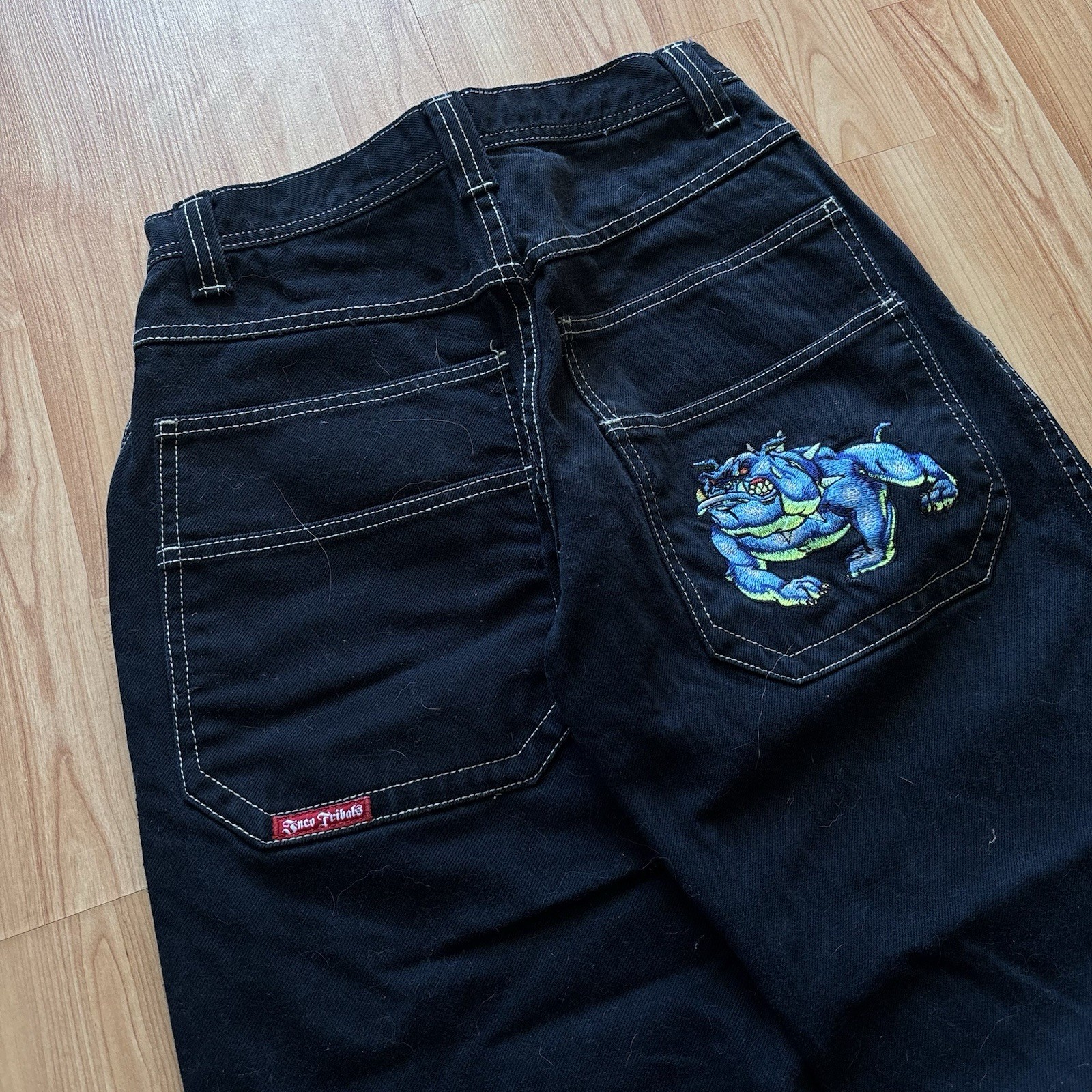 Vtg Y2K Woman’s Essential Baggy Wide Legged Bulldog Jnco Tribal Jeans Sz 26X28! image 3