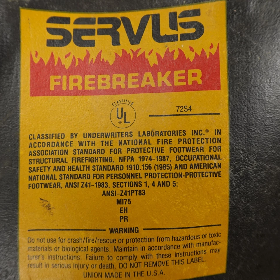 SERVUS Firebreaker Boots Mens 11W Firefighter Fireman Rubber Steel Toe Shoes USA - Image 2 of 4