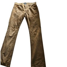 Ralph Lauren Suede Cowboy Boot Leather Pants Brown Straight Leg Womens Size 32
