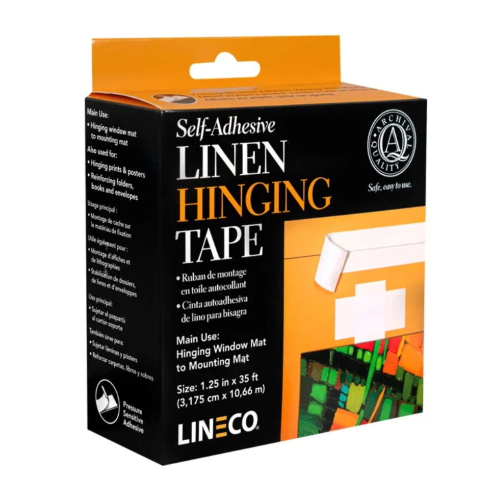 Cinta de tela autoadhesiva Lineco 32 mm x 10 m archivo pH neutro bisagra blanca