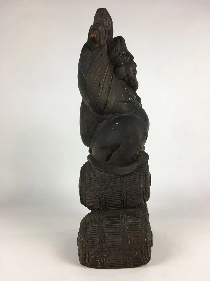 Estatua de madera japonesa de colección 7 dioses de la suerte Daikokuten talla en madera BD806 Foto 3 de 4
