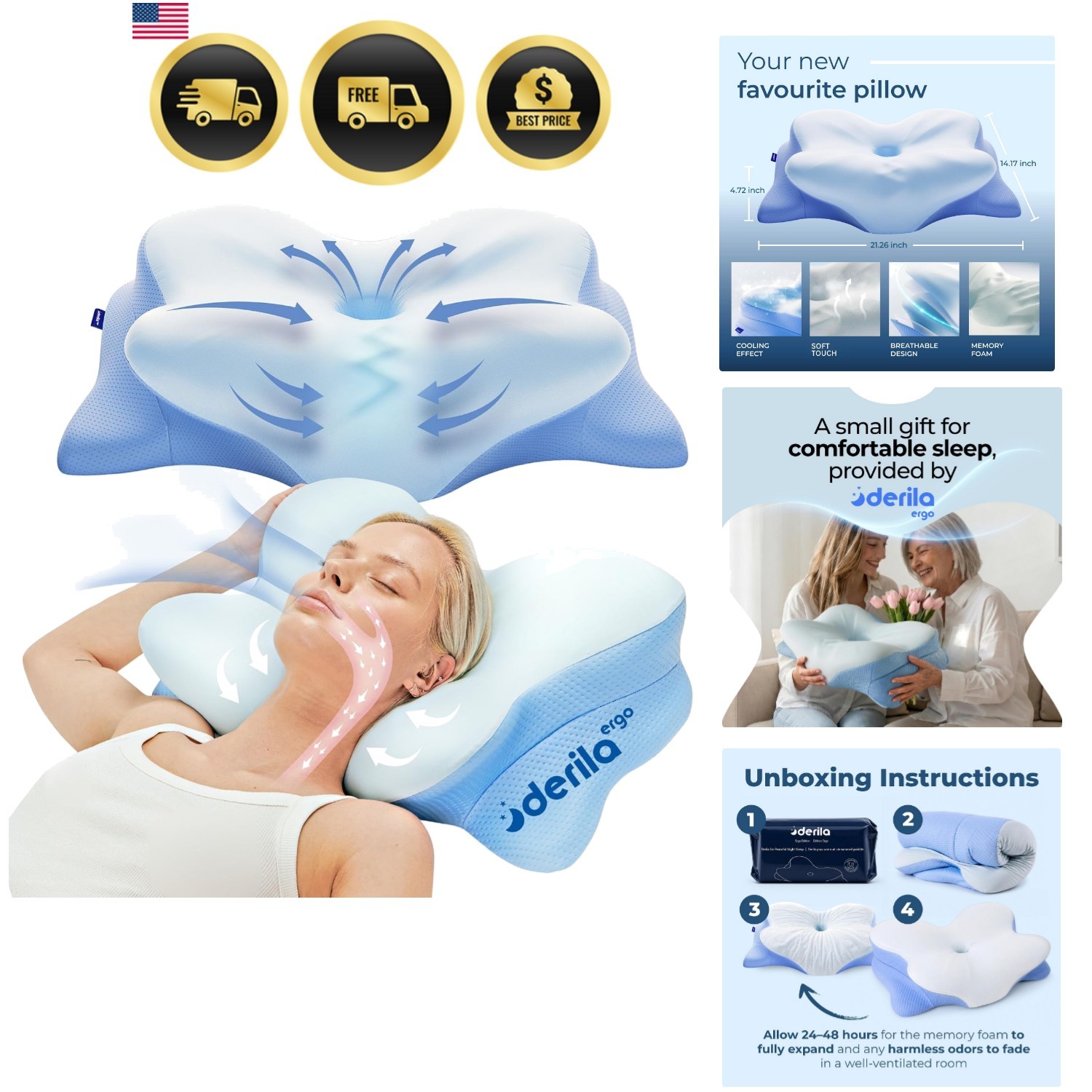 Ergo Cervical Neck Pillow for Sleeping Pillow Contour Memory Foam Pillows for...