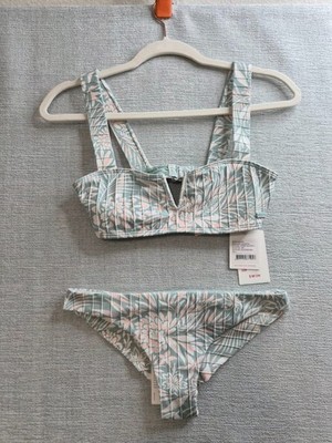 Rib Roxy Love The Coco V Swimsuit Womens Small Light Blue Tropical One Piece