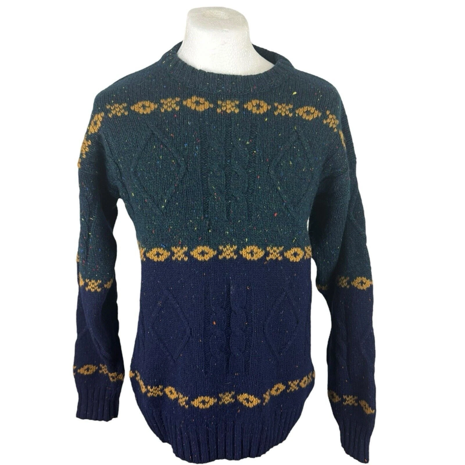 Eddie Bauer Jumper Vintage Small Blue Green 100% Wool Retro Jumper S