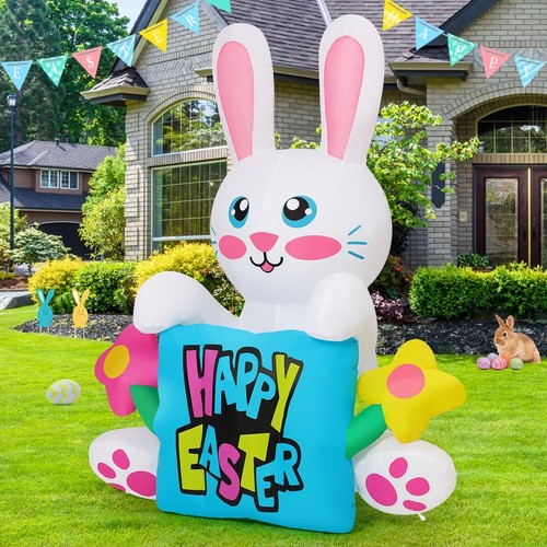 5.2 FT Easter Inflatables Bunny Holding Pillow Outdoor Decorations Blow Up Sp... - Bild 2 von 6