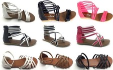 Girls Kids Multi Color Roman Thong Gladiator Sandals Flats Strapy Shoes Sz 11-4