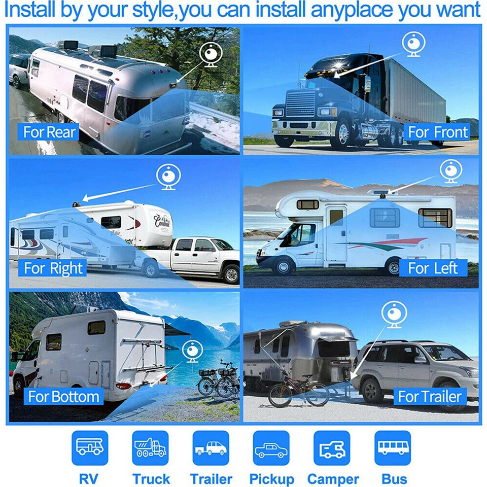 7" Split Screen Quad Monitor 4 Pin 4x IR Side Rear View Backup Camera For Truck - Image 3 of 4