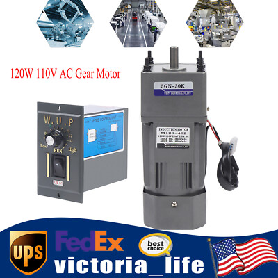 120W 110V AC Gear Motor Electric Motor Variable Speed Controller 1:30 30K 45RPM