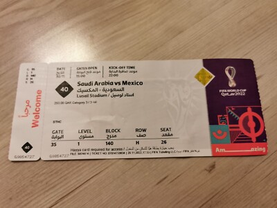 Used Ticket World Cup WC WM 2022 Qatar Saudi-Arabien Saudi Arabia - Mexico #40