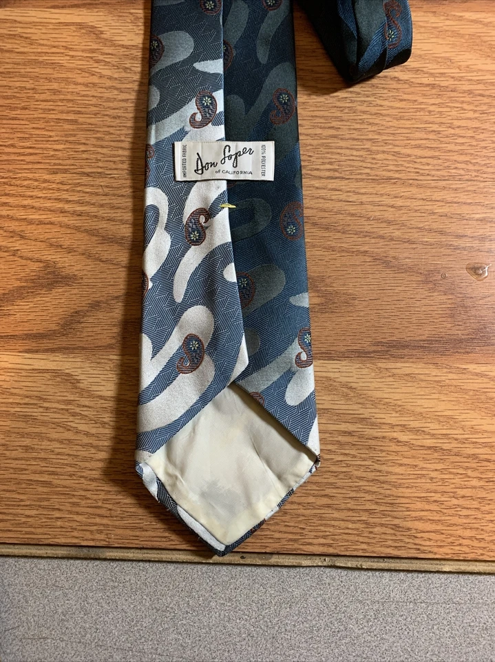 Corbata vintage Don Loper años 70 seda poliéster ancho azul cachemira 56"x4,25" Foto 4 de 4