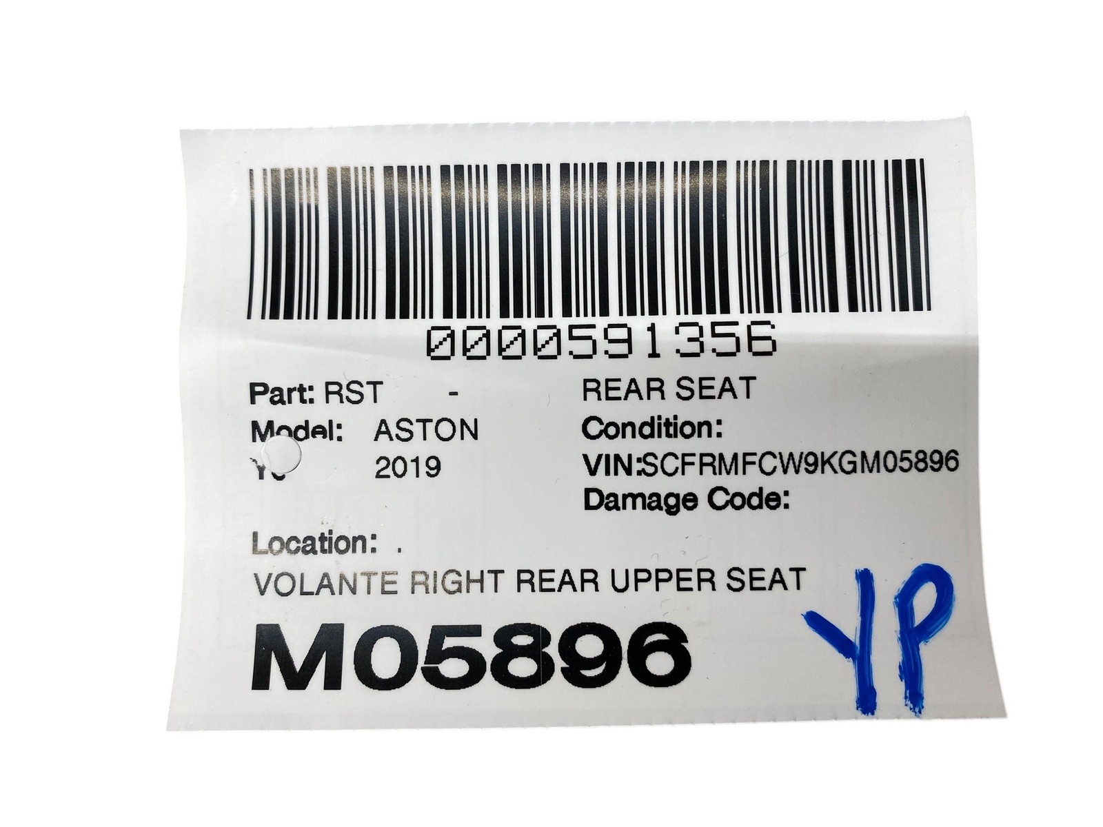 2017-2023 ASTON MARTIN DB11 VOLANTE RIGHT REAR UPPER SEAT CUSHION BACKREST OEM