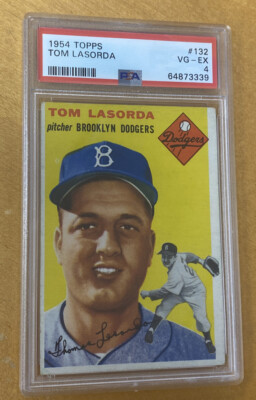 1954 Topps Baseball Tom Lasorda Brooklyn Dodgers Card #132 PSA 4