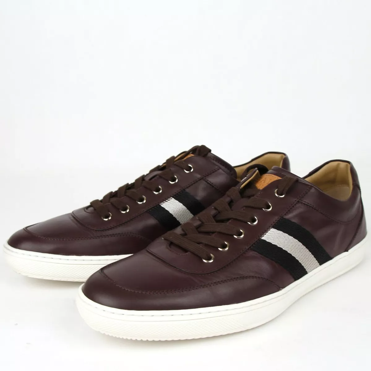 Bally Men s Merlot Calf Leather Sneakers with Black White Web 11.5D Oriano.o 403