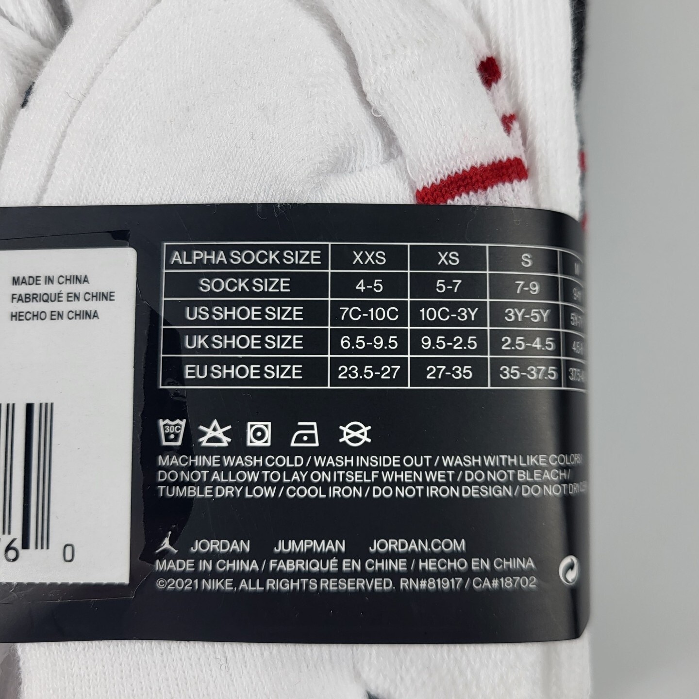 NIKE JORDAN Boys Socks Crew Jumpman Basketball Youth 6 Pack Shoe Size