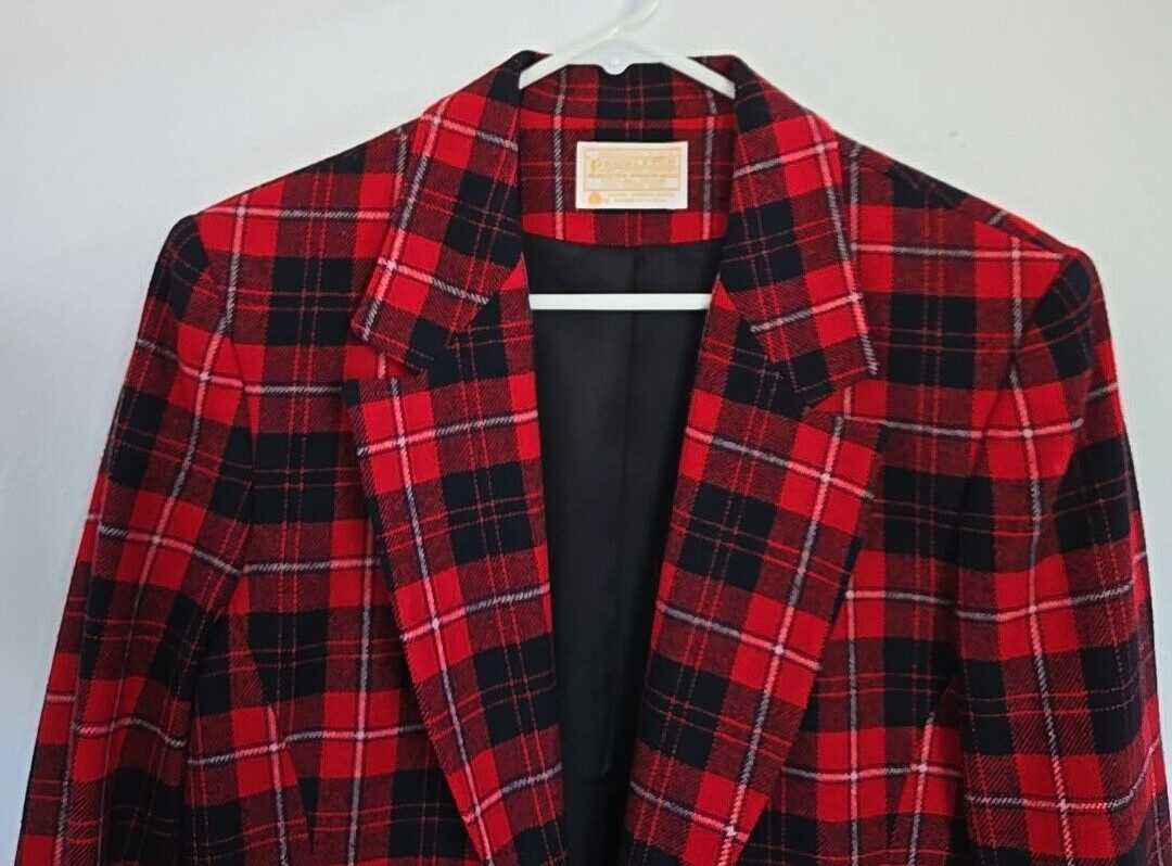 Pendleton Red Plaid Blazer Jacket 2 Button gold W… - image 4