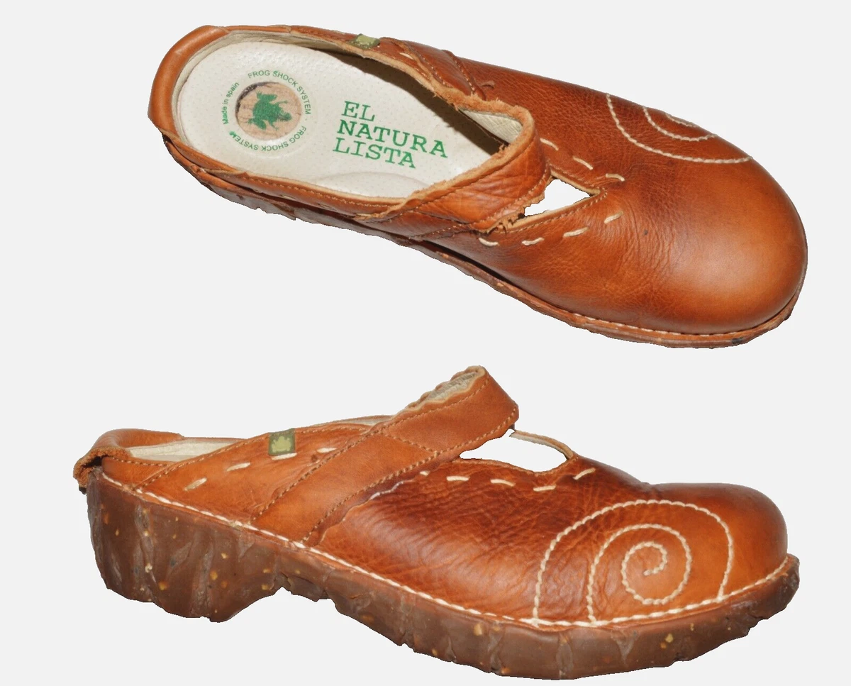 EL NATURALISTA YGGDRASIL $135 8.5 M 39 BROWN LEATHER PLATORM CLOGS MULES  SHOES