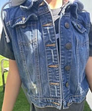 Vintage Girls Jean Jacket Vest With Hood Size Youth Small 6 