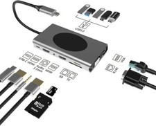 USB C Hub Docking Station Dual Monitor, 14 in 1 Multiport Wireless Charging