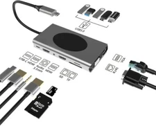 USB C Hub Docking Station Dual Monitor, 14 in 1 Multiport Wireless Charging