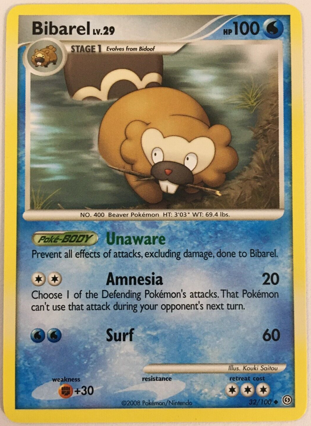 POKEMON BIBAREL LV.29 32/100 D&P STORMFRONT UNCOMMON NEAR MINT