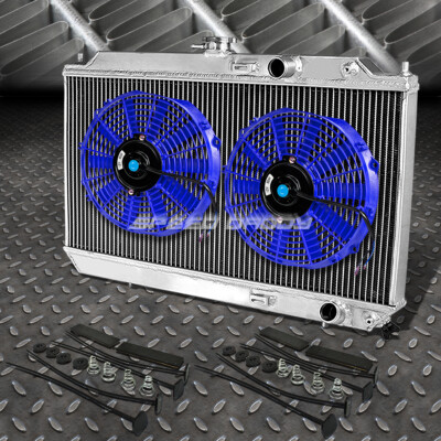 2-ROW ALUMINUM RADIATOR+2X 12''FAN BLUE FOR 90-93 INTEGRA DA9 DB2 B17A1/B18A1