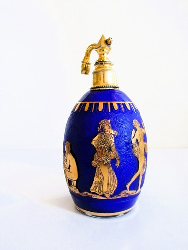 Sehr seltener Loetz-Etrusk-Parfümzerstäuber Böhmisch Art Deco blau geätztes Glas 1928 - Bild 3 von 10
