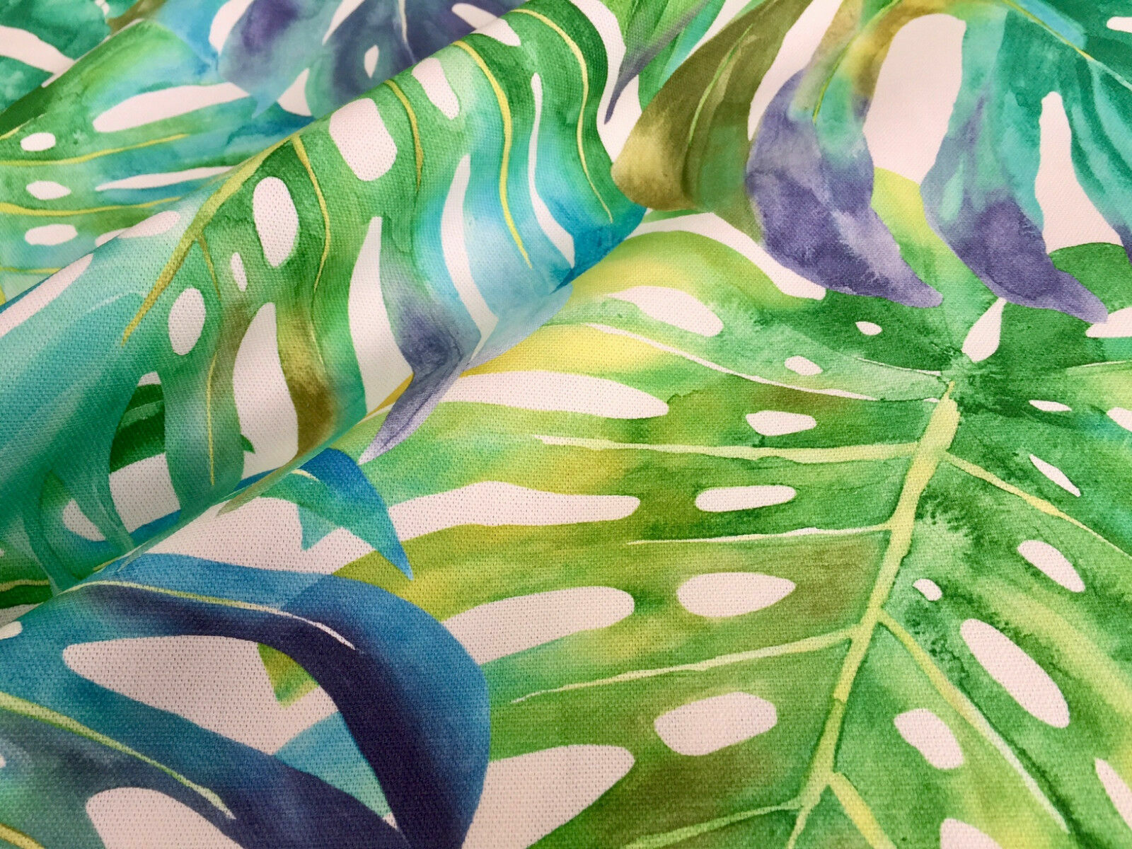 TROPICAL LEAVES Palm Leaf Fabric Curtain Cotton Material 55'' wide Purple Green