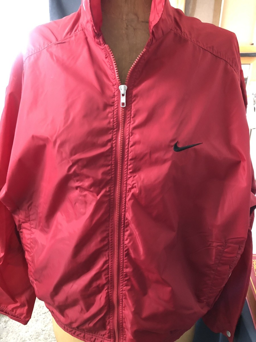VINTAGE 90'S WHITE TAG NIKE ZIP UP WINDBREAKER JACKET XL RED