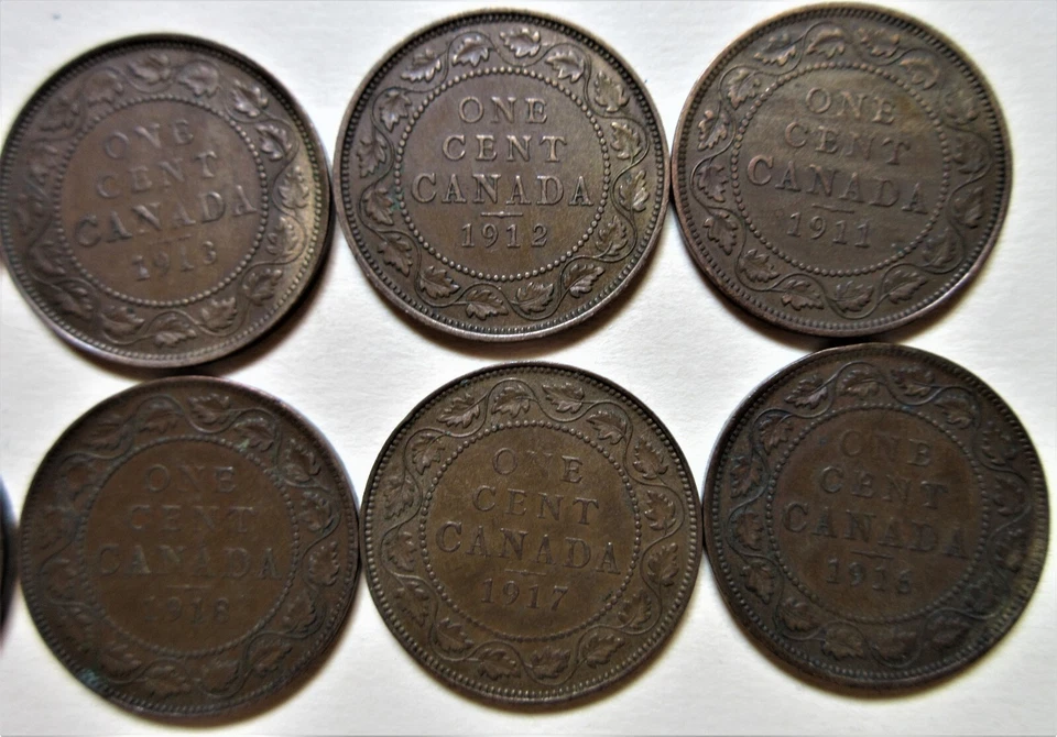 Complete Set of Canada Large Pennies George V Coins (1911- 1920) Cents Lot 1p 1c - Image 2 of 4