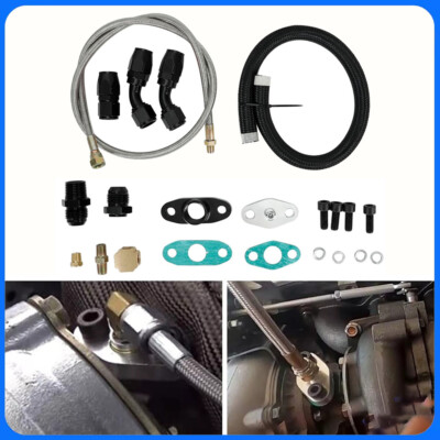 For T3 T4 T70 T66 GT35 Turbo Charger Oil Drain Return Line Oil Feed Complete Kit