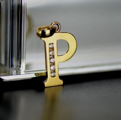 14k Solid Yellow Gold Letter Initial CZ Pendant - Picture 16 of 24