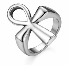 Men Women Stainless Steel Ancient Egyptian Cross Ankh Cross Rings Band Size 6-10