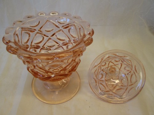 Viking Vintage PINK Yesteryear Cut Glass Pattern Covered Urn Lidded Candy Dish - Picture 4 of 5