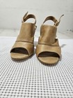Blossom Collection Women's Sandals Size 6 Peep Toe Tan Faux Leather Chunky Heel — photo 3
