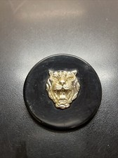 Vtg Jaguar tire cap for center hub Roaring Jag plastic black and gold emblem E2
