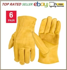 6 pair Wells Lamont Men's Leather Work Gloves 100% Cowhide Leather