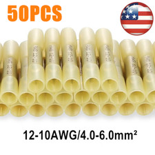 50Pcs Heat Shrink Waterproof Wire Connectors 12-10AWG Butt Seal Terminals Yellow