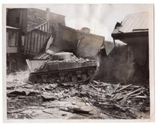 1959 War Surplus Sherman Tank Knocking Down Building Original News Photo