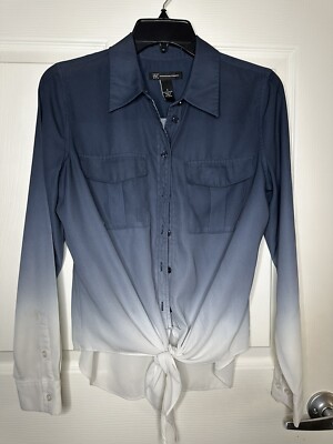 INC Blouse Gradient Blue White Long Sleeve Womens New Size 4 $79