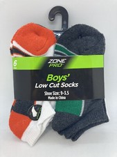 6 Pairs Zone Pro Boys Low Cut Socks Size 9 - 3.5 Variety Colors
